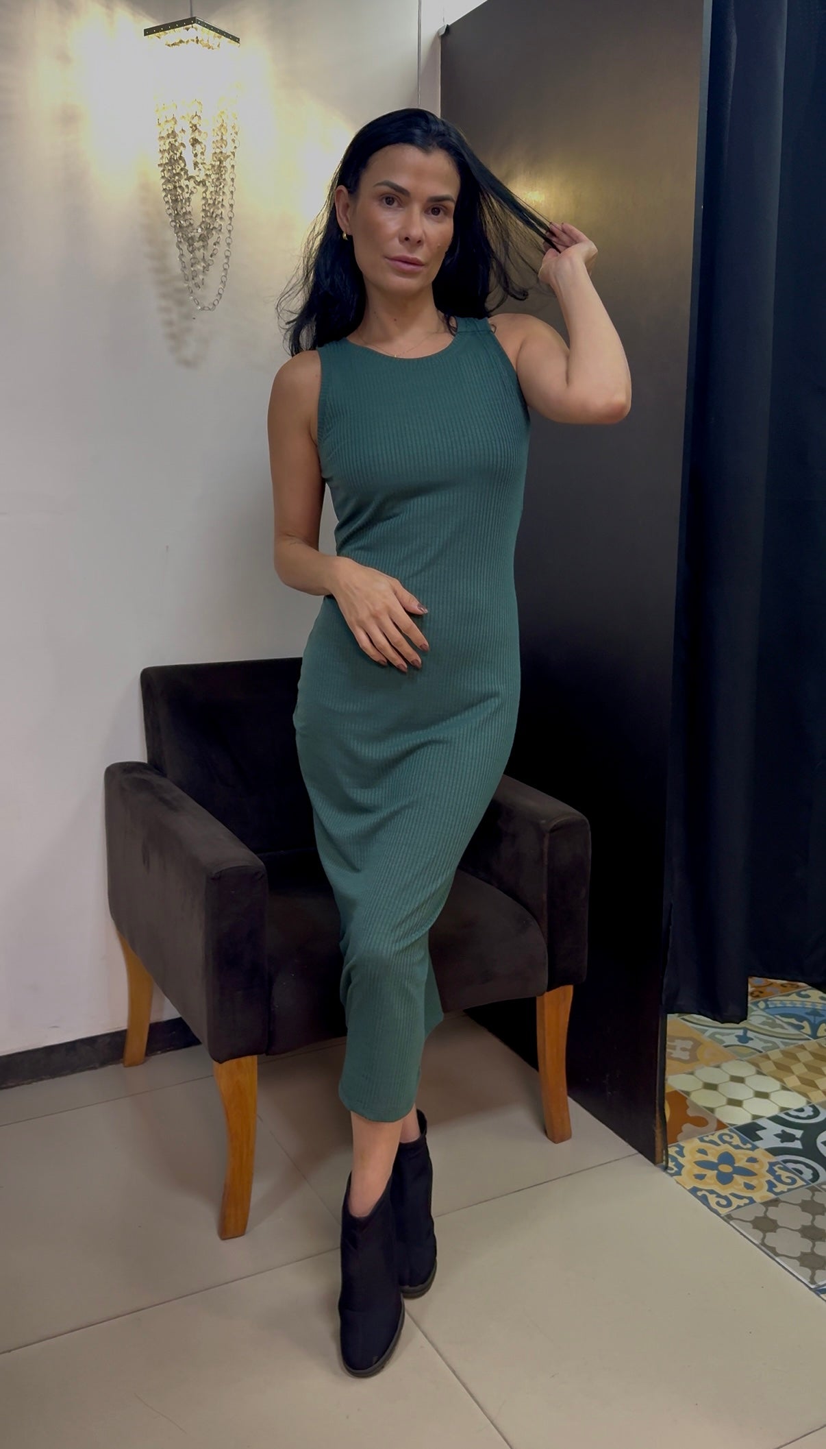 Vestido Canelado Midi