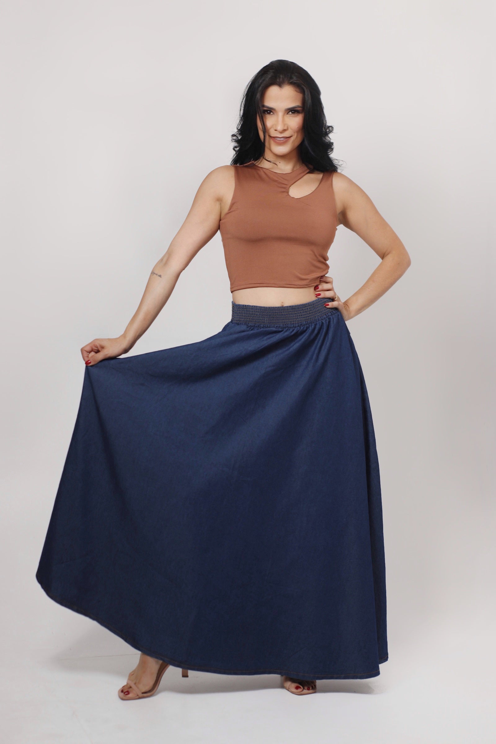 Saia Jeans Longa