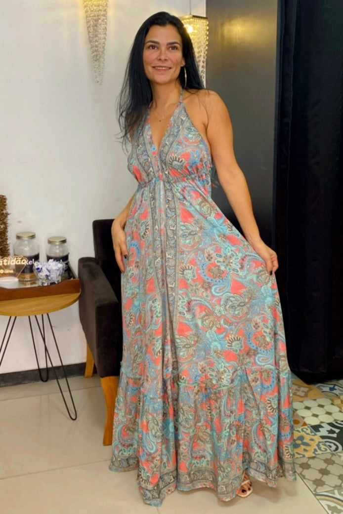 Vestido longo seda