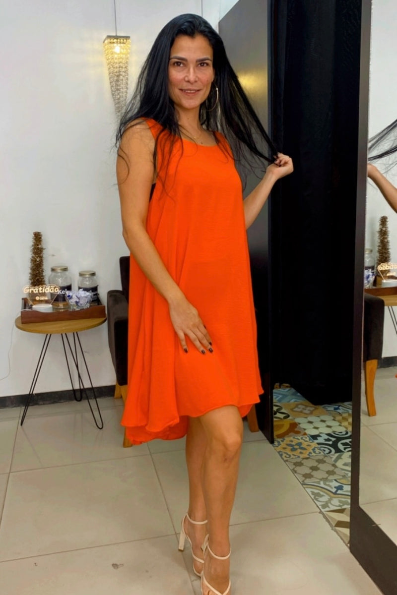 Vestido curto com bolso tecido duna