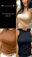 Pack Três Camisetas Canelada Algodão